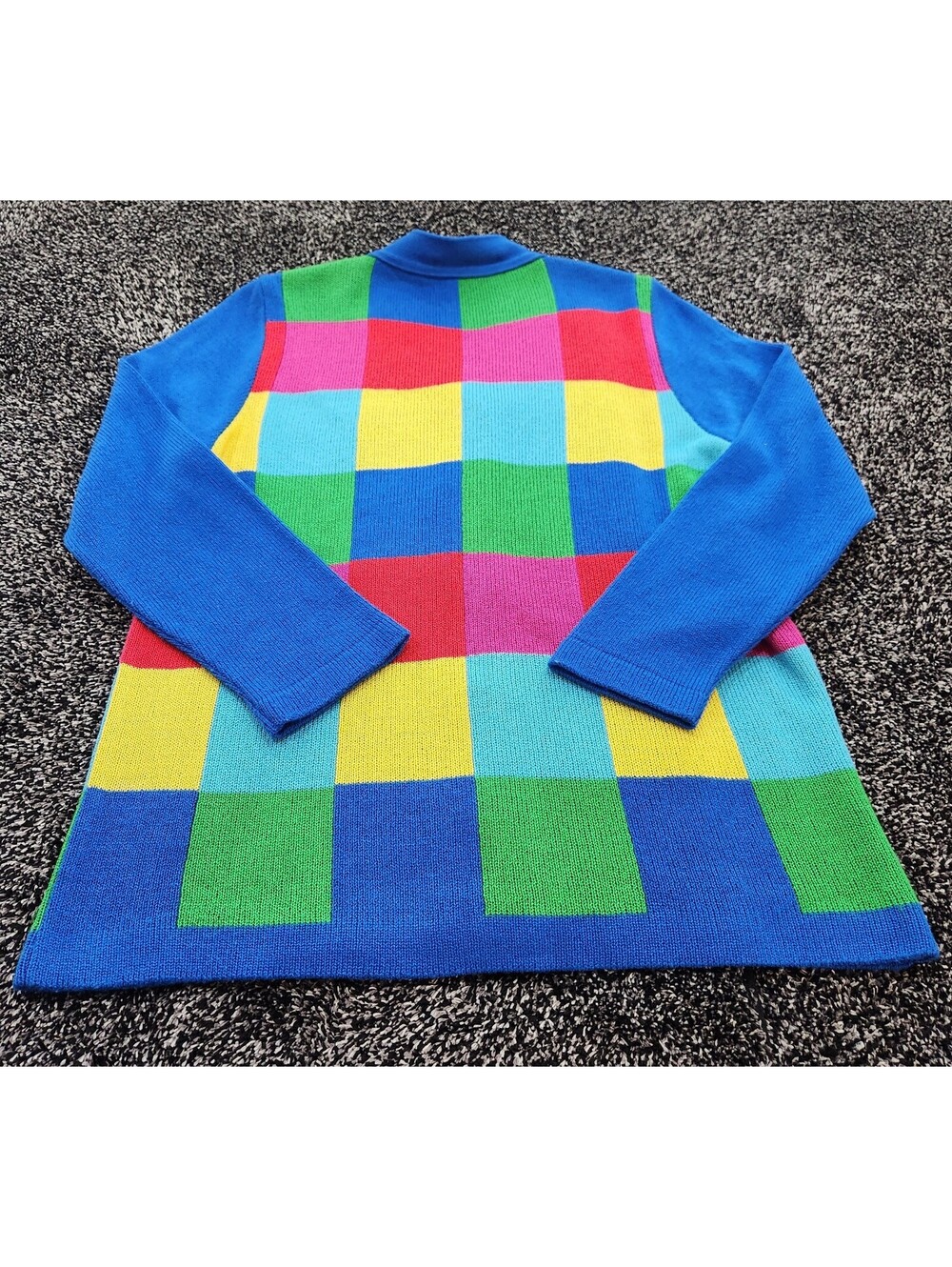 Vtg 80s Ami Knits Petites Colorblock Cardigan Sweater Womens 6 Multicolor Plaid - Picture 8 of 9